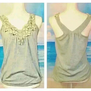 GREEN / BLUE Womans Knit Cami Tank Top 3D Flower Accents Lightweight size Med